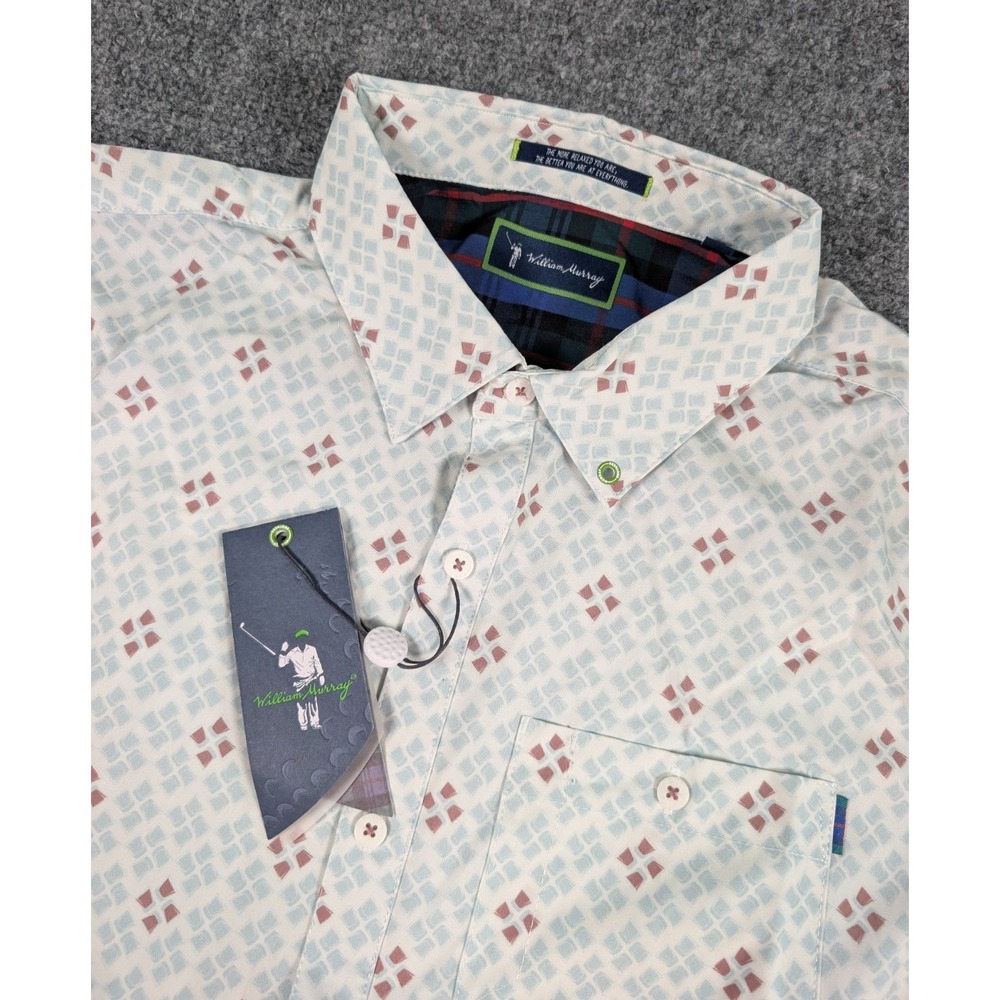 William‎ Murray Golf Short Sleeve Button Shirt Mens Medium Geometric AOP NWT
